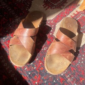 90s Chaco wayfarer slide brown leather sandals